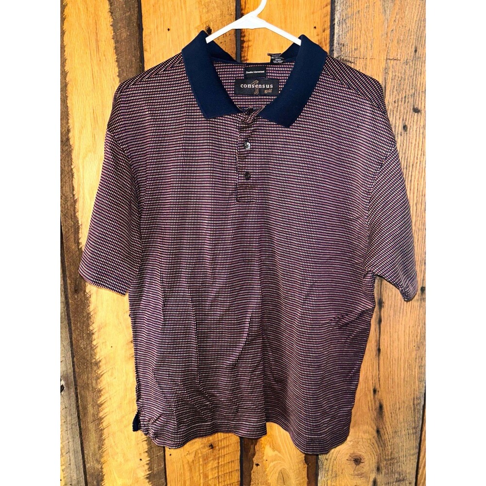 Consensus Golf Men's XL Navy/Pink Geometric Logo Polo Short Sleeve 100% Cotton
